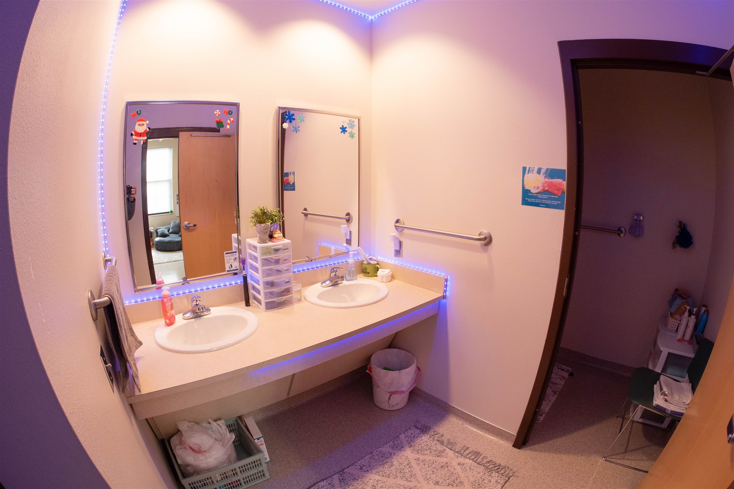 Interior of bathroom in dorm room